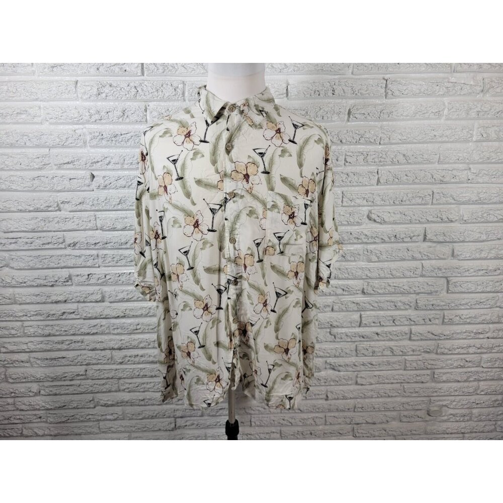 Knightsbridge Mens Shirt 3XL Short Sleeve Green Floral Martini Rayon FLO22E